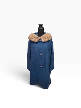 Vintage 1960s Sycamore Blue Wool Coat Mink Fur Collar Union Made USA